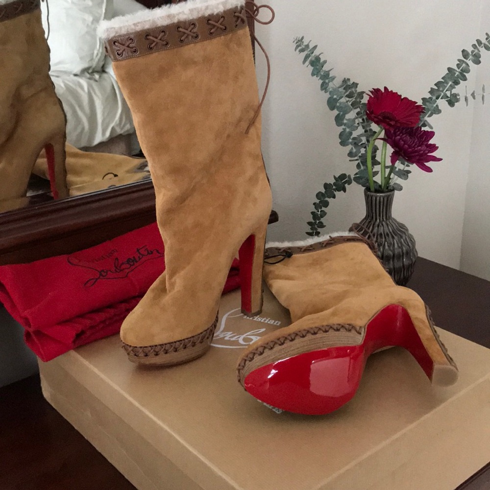 Christian Louboutin Camel Suede Step N Roll Boots